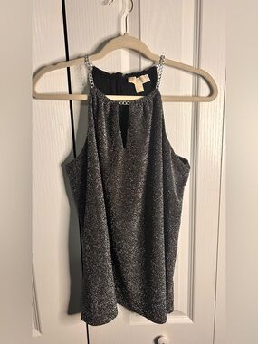MICHAEL Michael Kors Women’s Silver Sparkle Halter Top Chain Straps Size M NWT